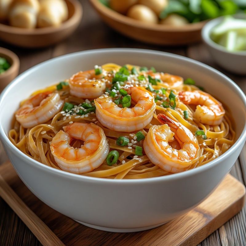 Как приготовить яичную лапшу с креветками за 15 минут